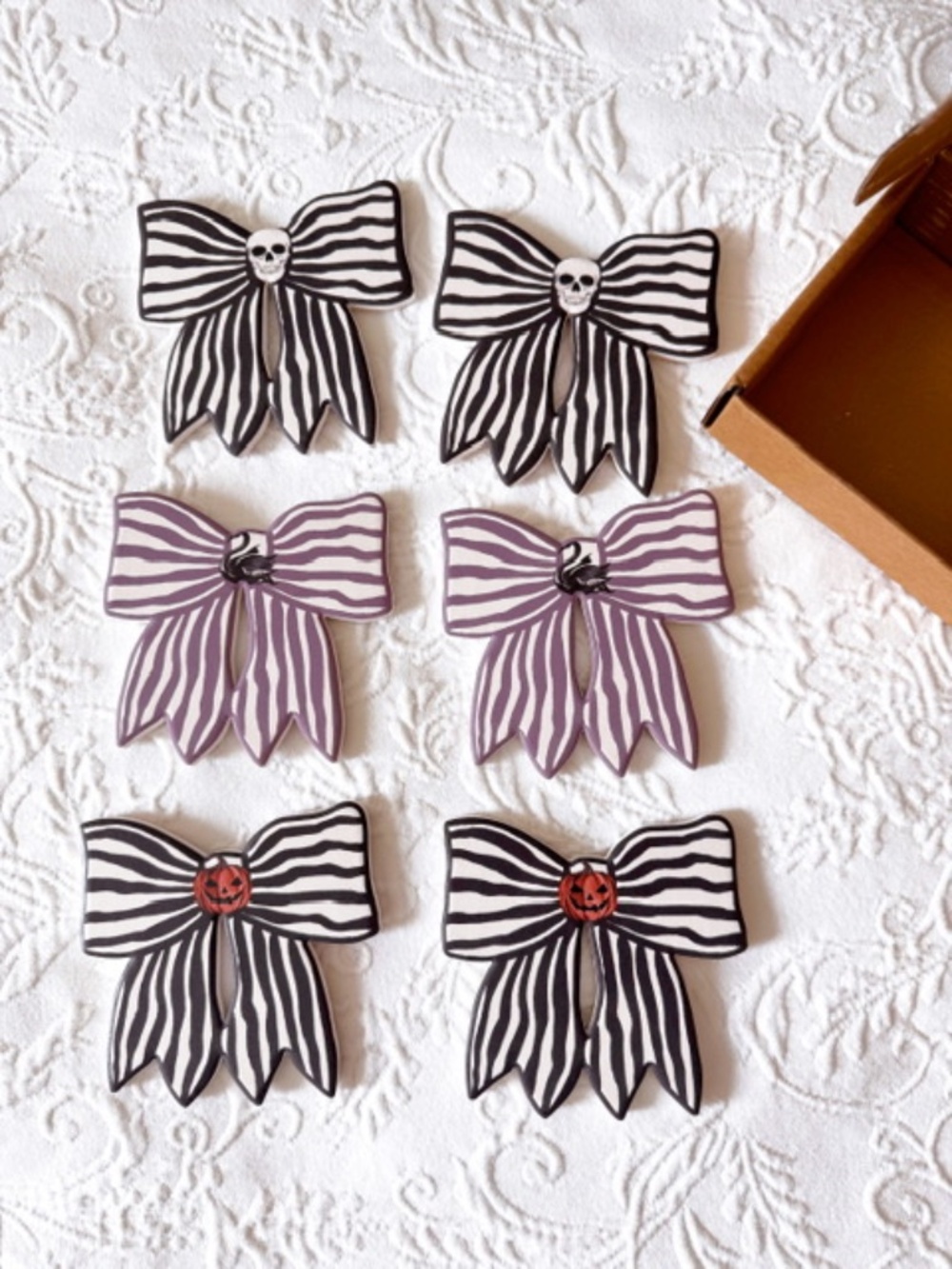 new in box prima halloween bow coasters set of 6: skull swan pumpkin jackolanter
